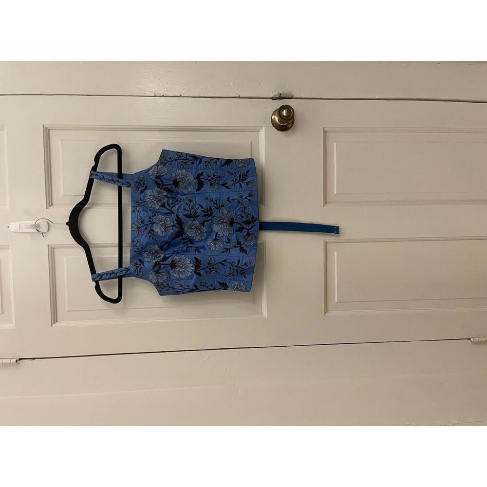 100% silk Blue Floral Embroidered Crop Top with Matching Skirt Set